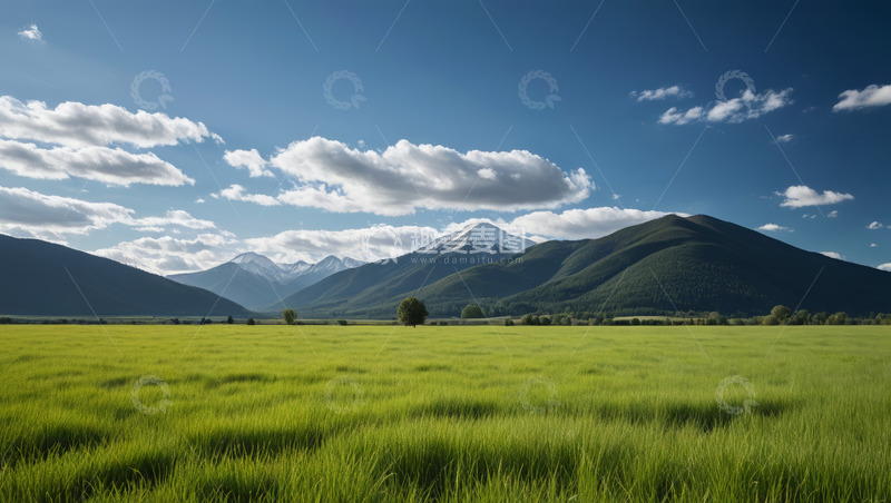 高清大图下载【趣麦麦图】草原远山蓝天白云自然风光