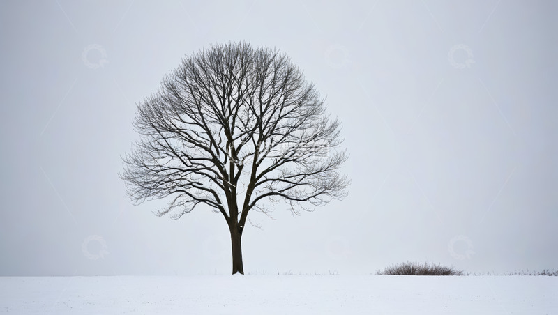 高清大图下载【趣麦麦图】雪地中孤独的无叶树木