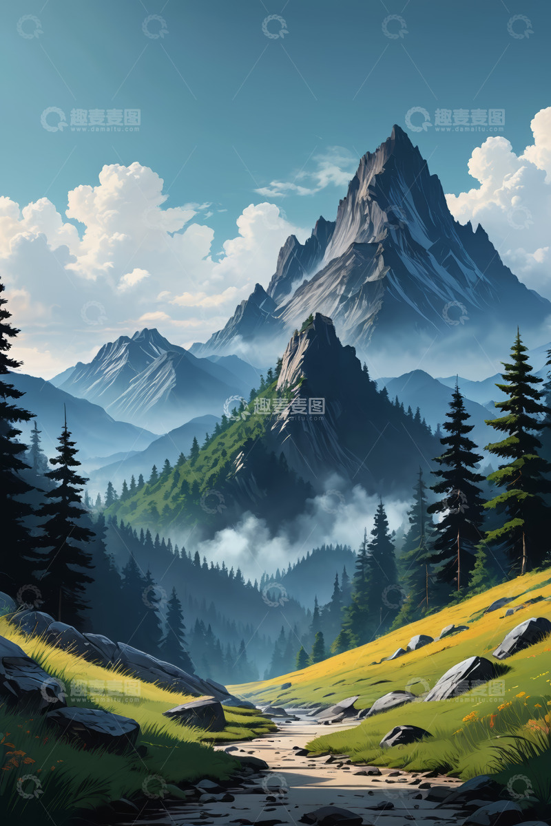 高清大图下载【趣麦麦图】山林间的壮美山脉风景