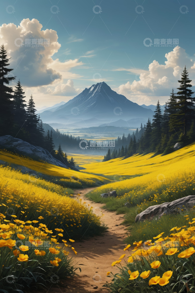 高清大图下载【趣麦麦图】山间黄花小径自然风光