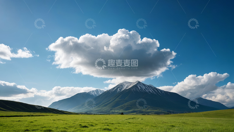 高清大图下载【趣麦麦图】草原雪山蓝天白云风景