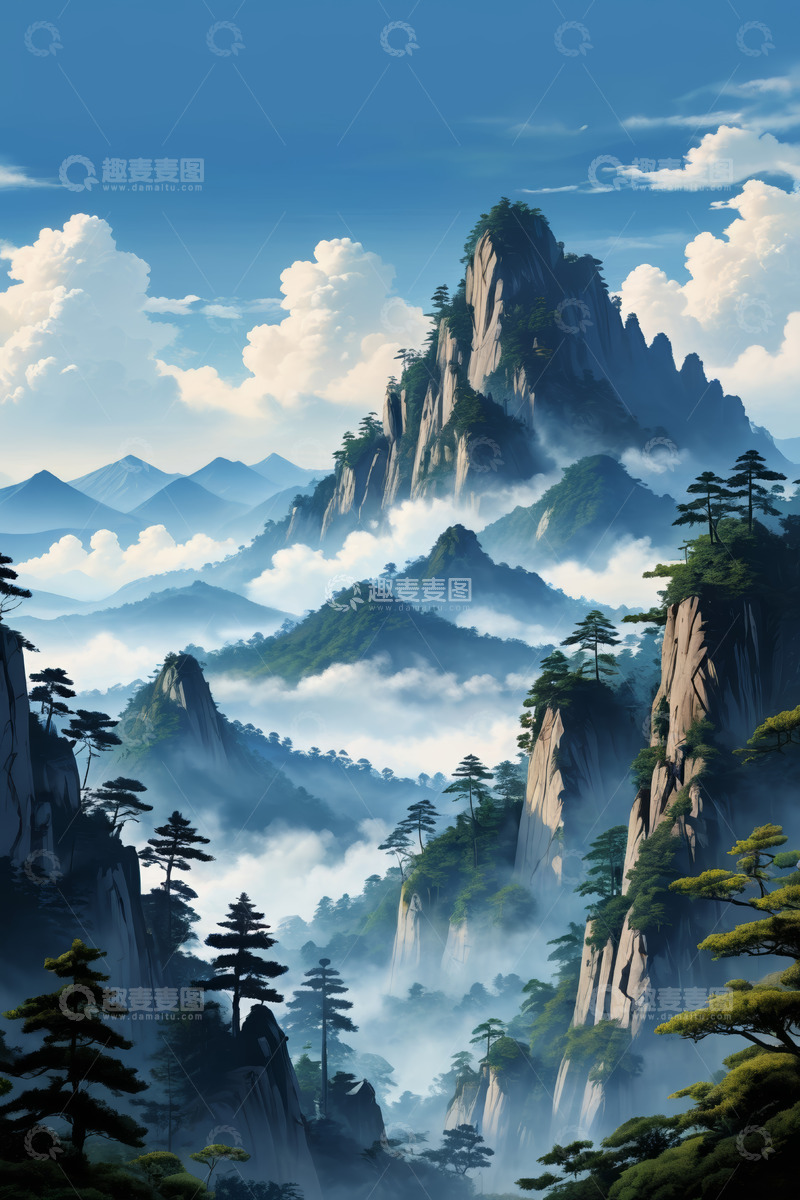 高清大图下载【趣麦麦图】壮丽云海环绕的山峰景观