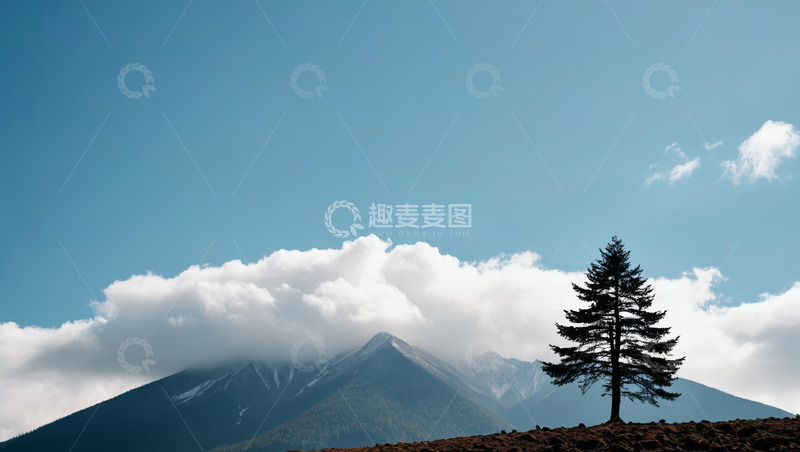 高清大图下载【趣麦麦图】孤树高山与蓝天白云风景