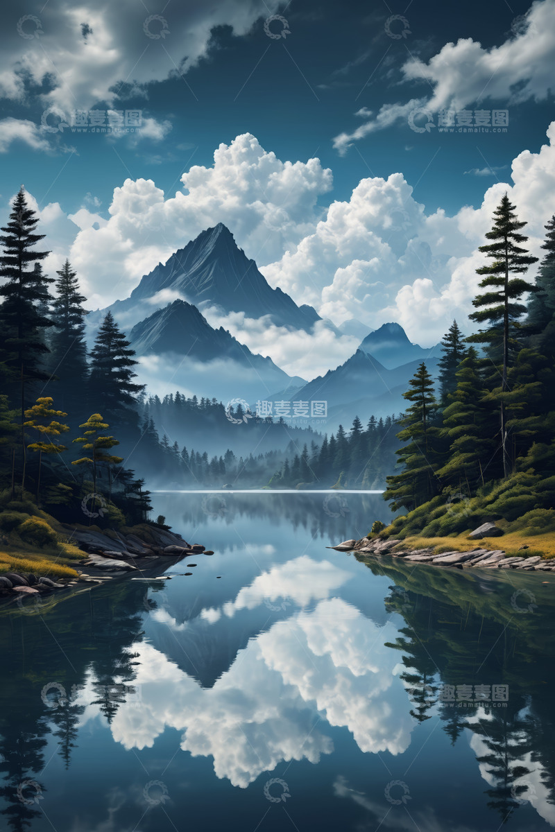 高清大图下载【趣麦麦图】山林湖泊自然风光全景