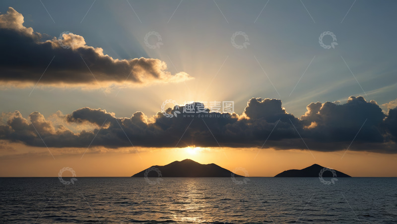 高清大图下载【趣麦麦图】海上日落时分的岛屿风景