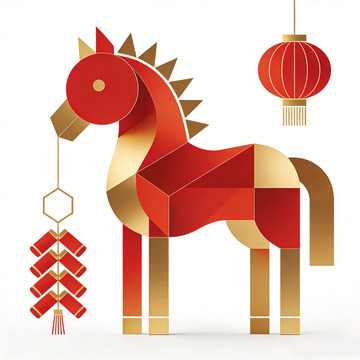 红金色马年新年装饰矢量图