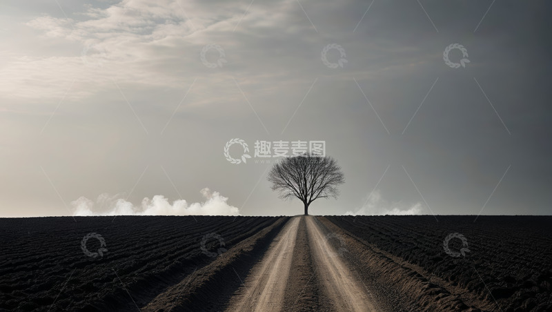 高清大图下载【趣麦麦图】田野间土路尽头的孤树