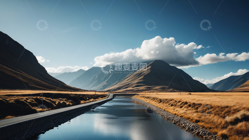 高清大图下载【趣麦麦图】山间公路与河流自然风光