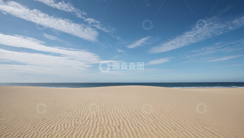 高清大图下载【趣麦麦图】空旷海滩与蓝天海洋景观