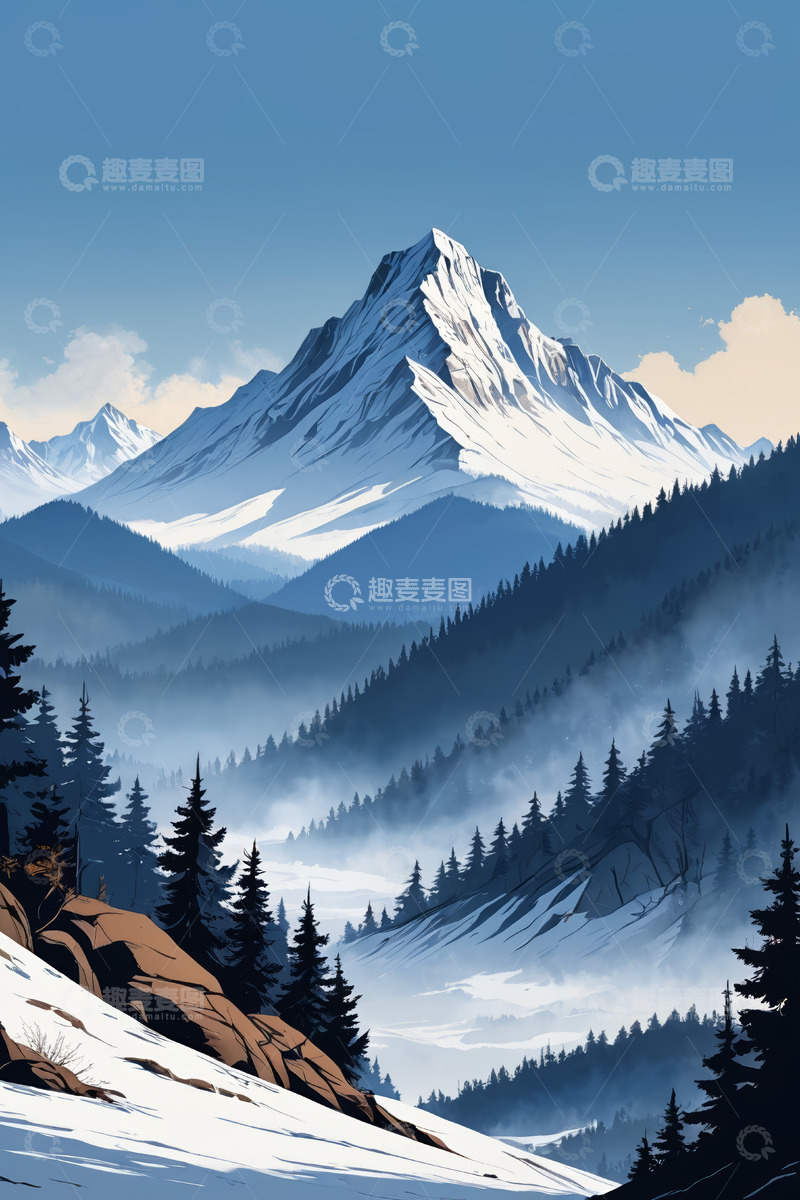 高清大图下载【趣麦麦图】雪山森林自然风光