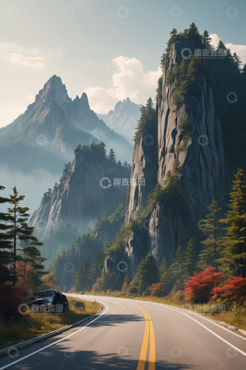 高清大图下载【趣麦麦图】山间公路旁的自然景观