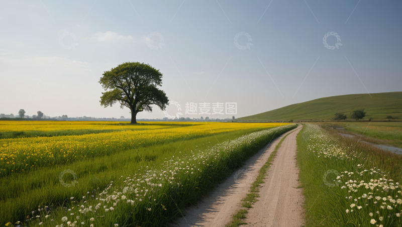 高清大图下载【趣麦麦图】田野间的小路与孤树风景