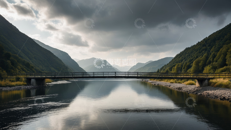 高清大图下载【趣麦麦图】山间河流上的桥梁风景