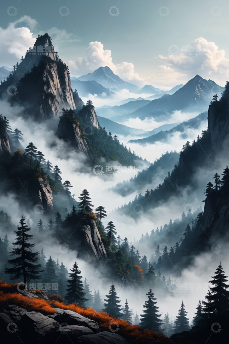 高清大图下载【趣麦麦图】云雾缭绕的山林自然风光