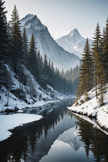 雪山森林河流自然景观