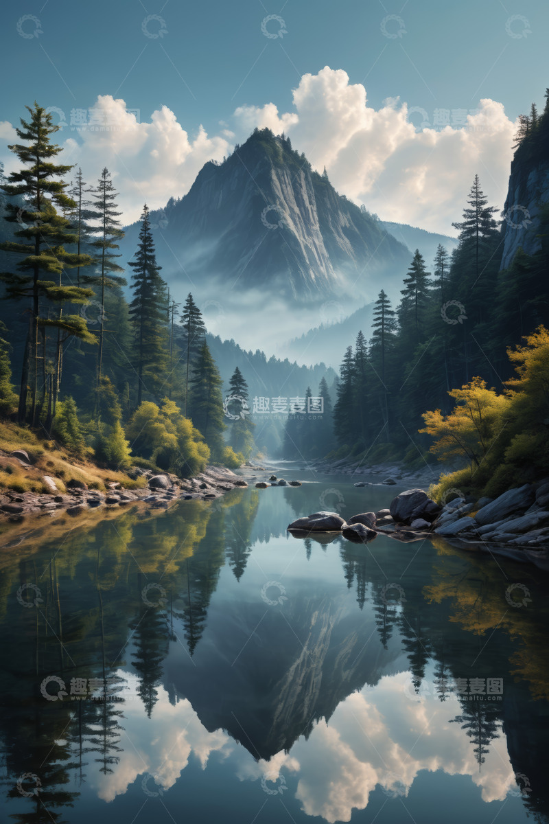 高清大图下载【趣麦麦图】山林间宁静的河流风景