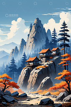 山间古风建筑风景