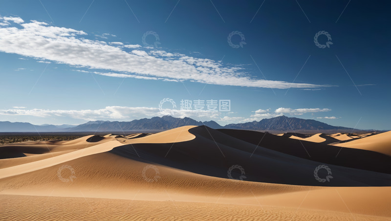 高清大图下载【趣麦麦图】广阔沙漠沙丘与远山风景