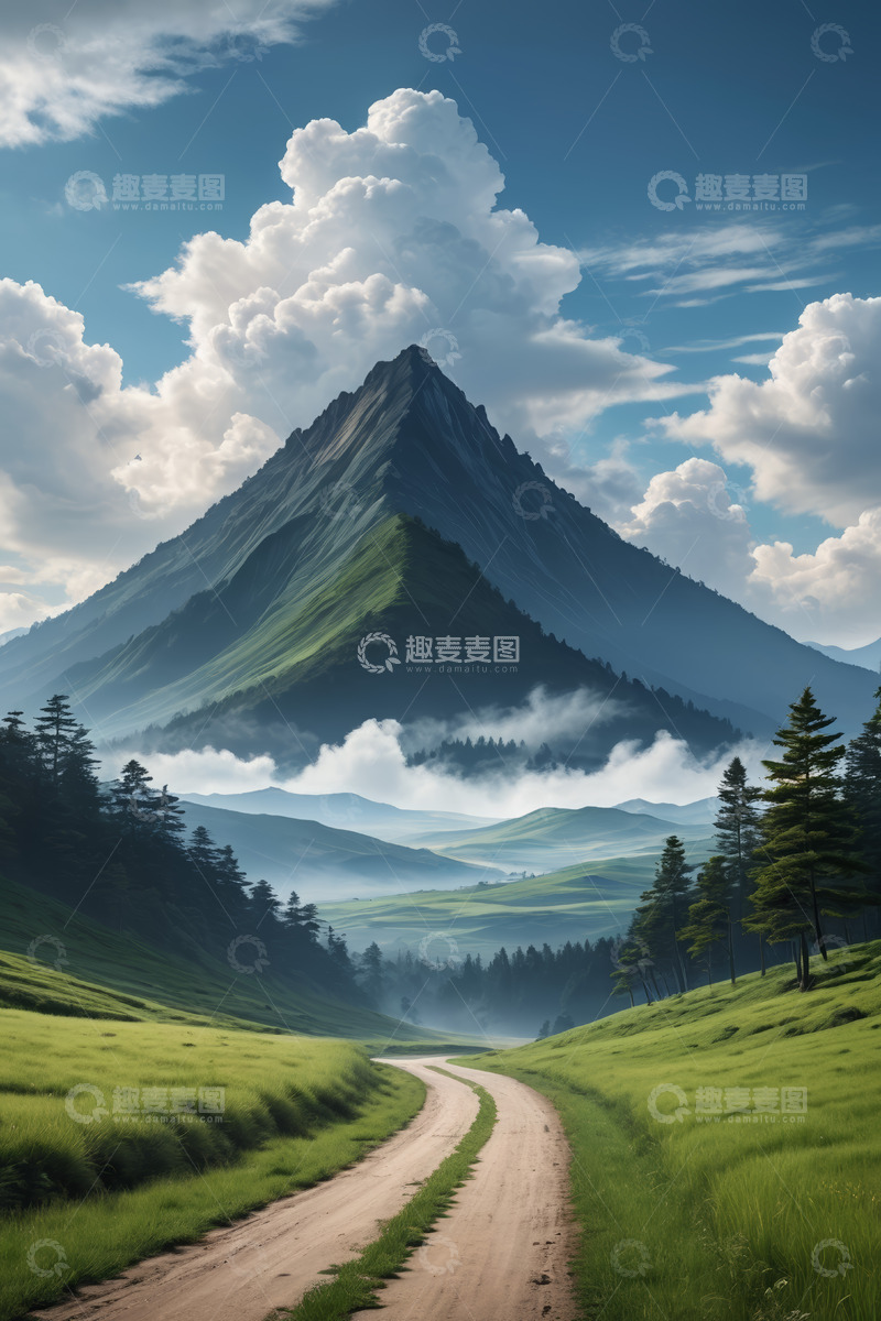 高清大图下载【趣麦麦图】山间草地蜿蜒小路自然风光