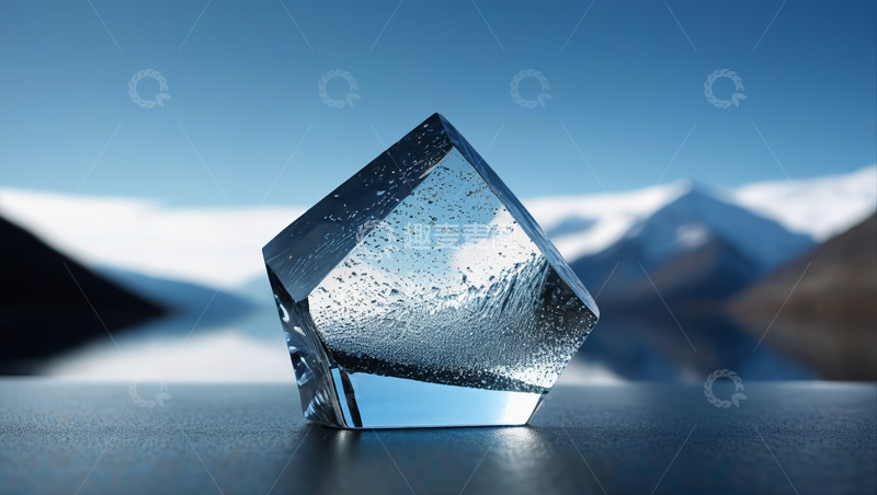 高清大图下载【趣麦麦图】蓝色背景下的透明立方体