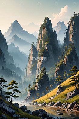 山水森林自然风光全景