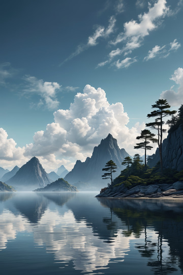 山水湖泊与天空景观