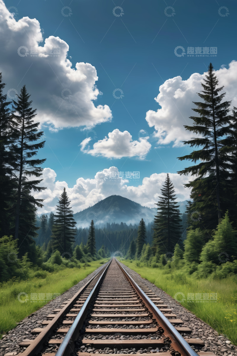 高清大图下载【趣麦麦图】林间铁路自然风光