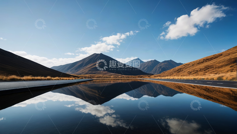 高清大图下载【趣麦麦图】户外公路旁的山水风景