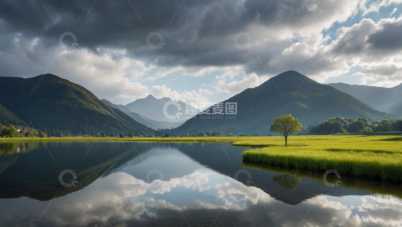 高清大图下载【趣麦麦图】山水湖泊自然风光全景
