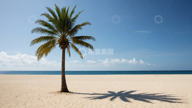 高清大图下载【趣麦麦图】沙滩上的单棵椰子树