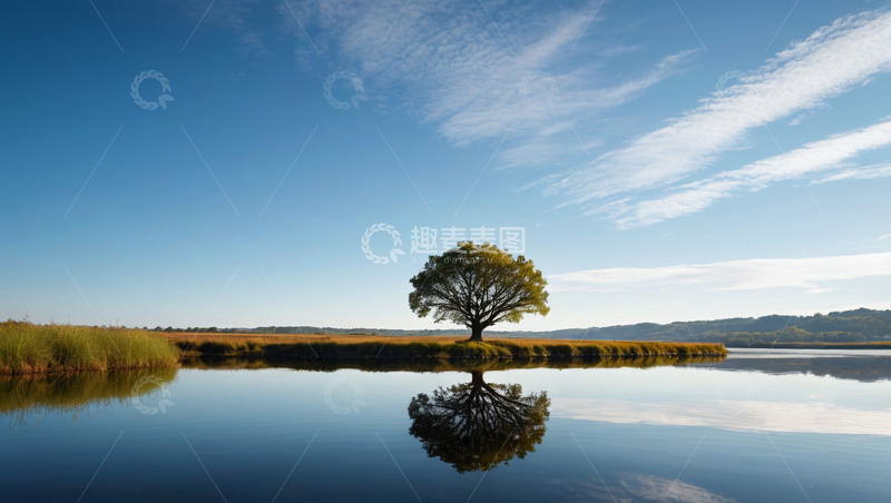 高清大图下载【趣麦麦图】湖畔孤树自然景观