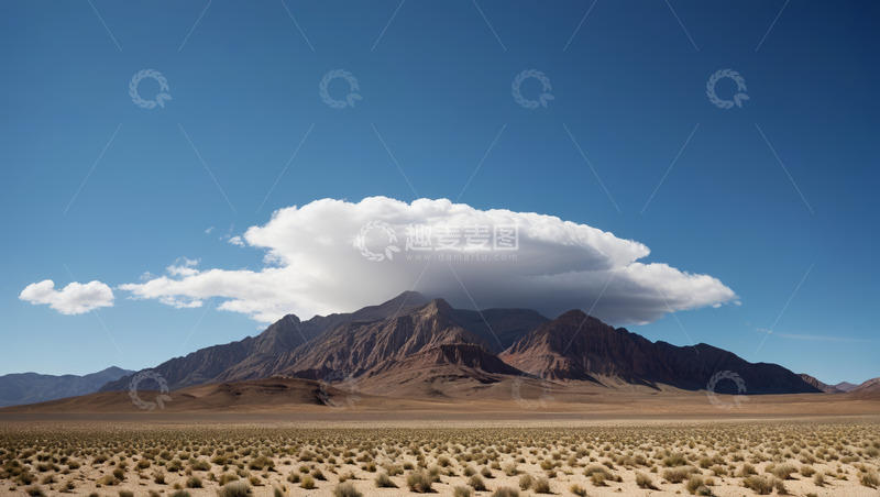 高清大图下载【趣麦麦图】沙漠中远山与天空的景观