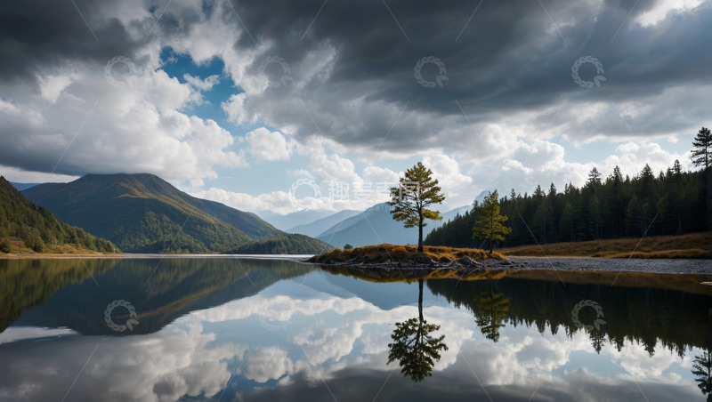 高清大图下载【趣麦麦图】山水间森林湖泊自然风光