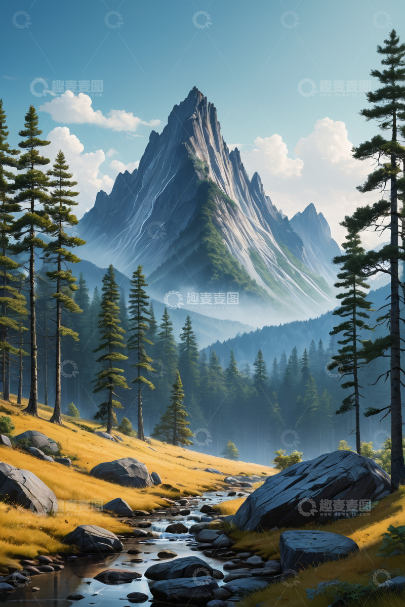 高清大图下载【趣麦麦图】山林间溪流旁的自然风光