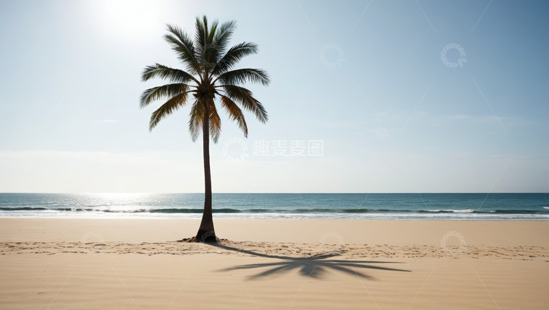 高清大图下载【趣麦麦图】海滩上的椰子树与海洋景观