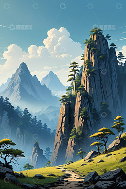 山间松林远望自然风光