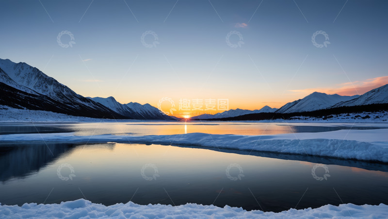 高清大图下载【趣麦麦图】雪山湖泊日出风光