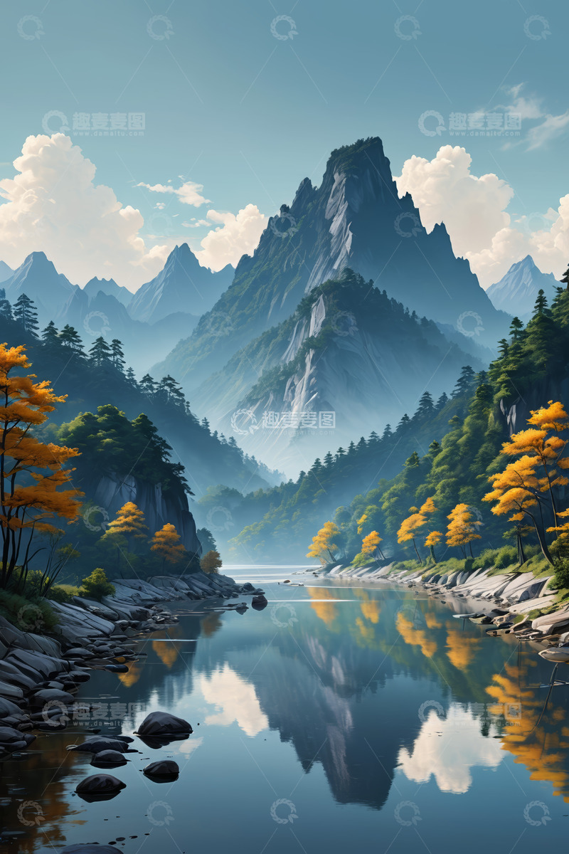 高清大图下载【趣麦麦图】山水相依的自然风光
