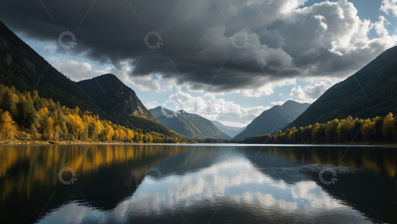 高清大图下载【趣麦麦图】秋日山林湖泊自然风光