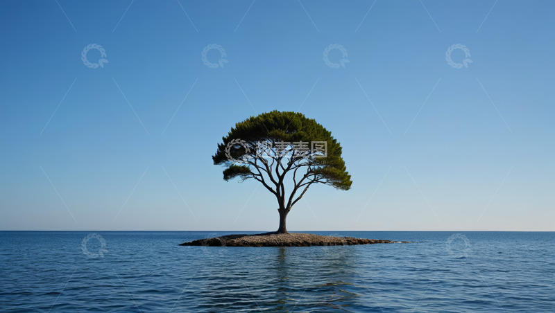 高清大图下载【趣麦麦图】海上孤岛上的树木景观