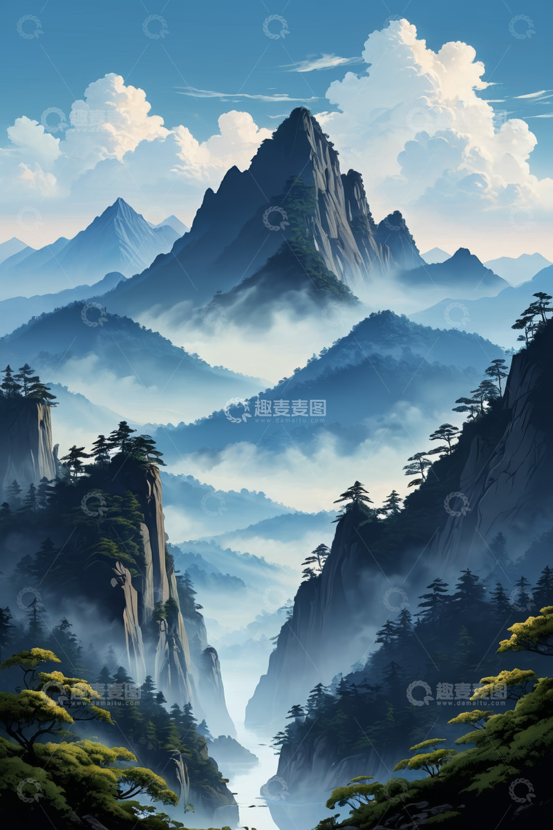 高清大图下载【趣麦麦图】云雾缭绕的壮丽山脉景观