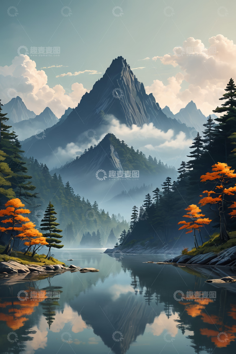 高清大图下载【趣麦麦图】山水相依的自然风光