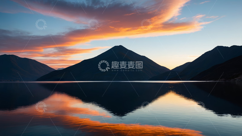 高清大图下载【趣麦麦图】湖畔日落山景自然风光