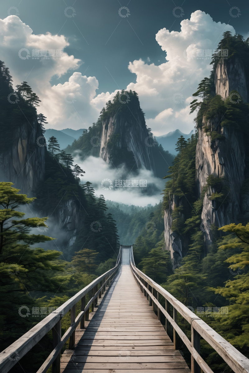 高清大图下载【趣麦麦图】山间木桥自然风光景象