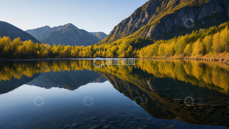 高清大图下载【趣麦麦图】山间湖泊秋景倒映画面