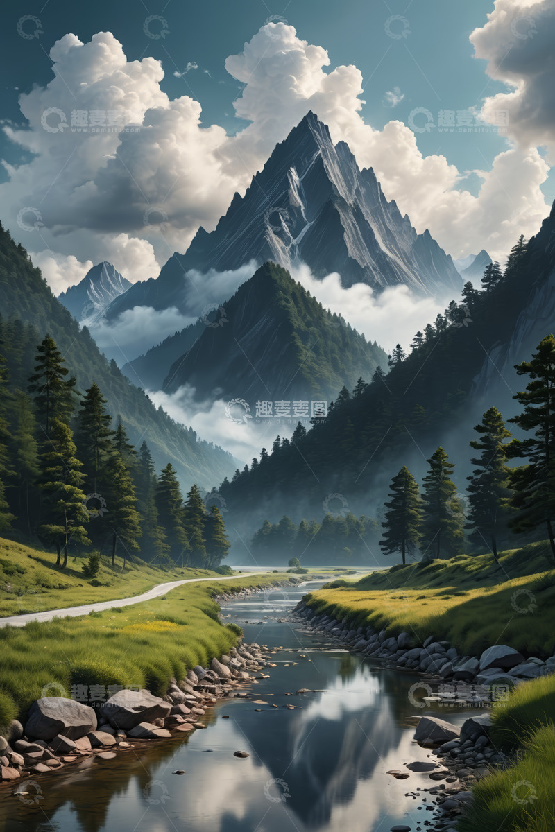 高清大图下载【趣麦麦图】山间云雾缭绕的自然风光