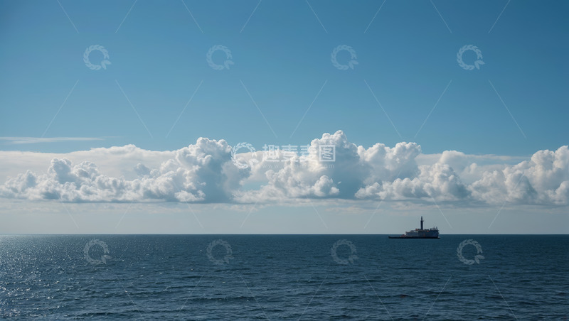 高清大图下载【趣麦麦图】海上航行船只与蓝天白云景观
