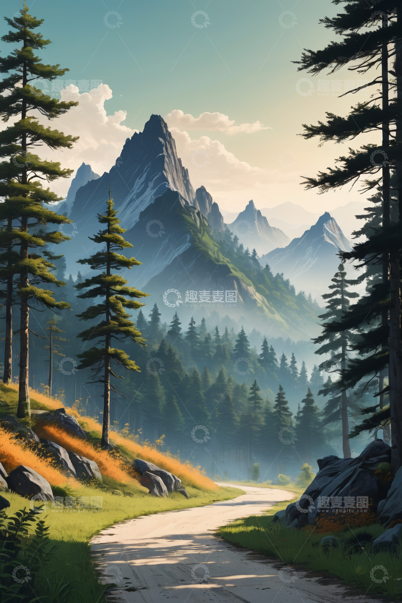高清大图下载【趣麦麦图】山间森林中的蜿蜒小路