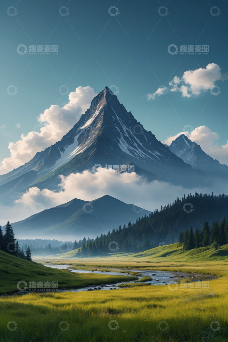 高清大图下载【趣麦麦图】山间草甸河流自然风光