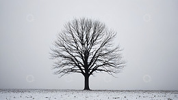 雪地中孤独的无叶树木